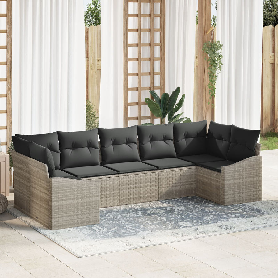 Tuinbankenset Set Van 7 Zwart Rattan, Stof, Schuim Tuindivaan
