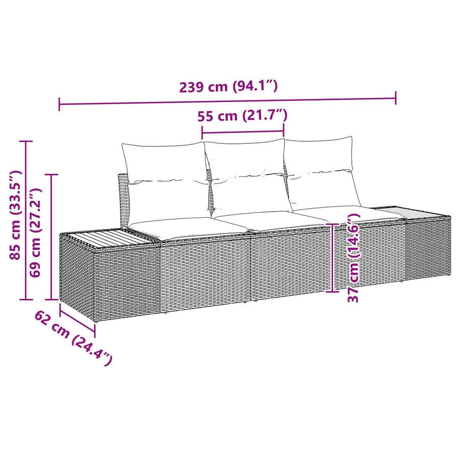 3-Delige Tuin Sofa Set Met Kussens Grijs Poly Rattan Acacia