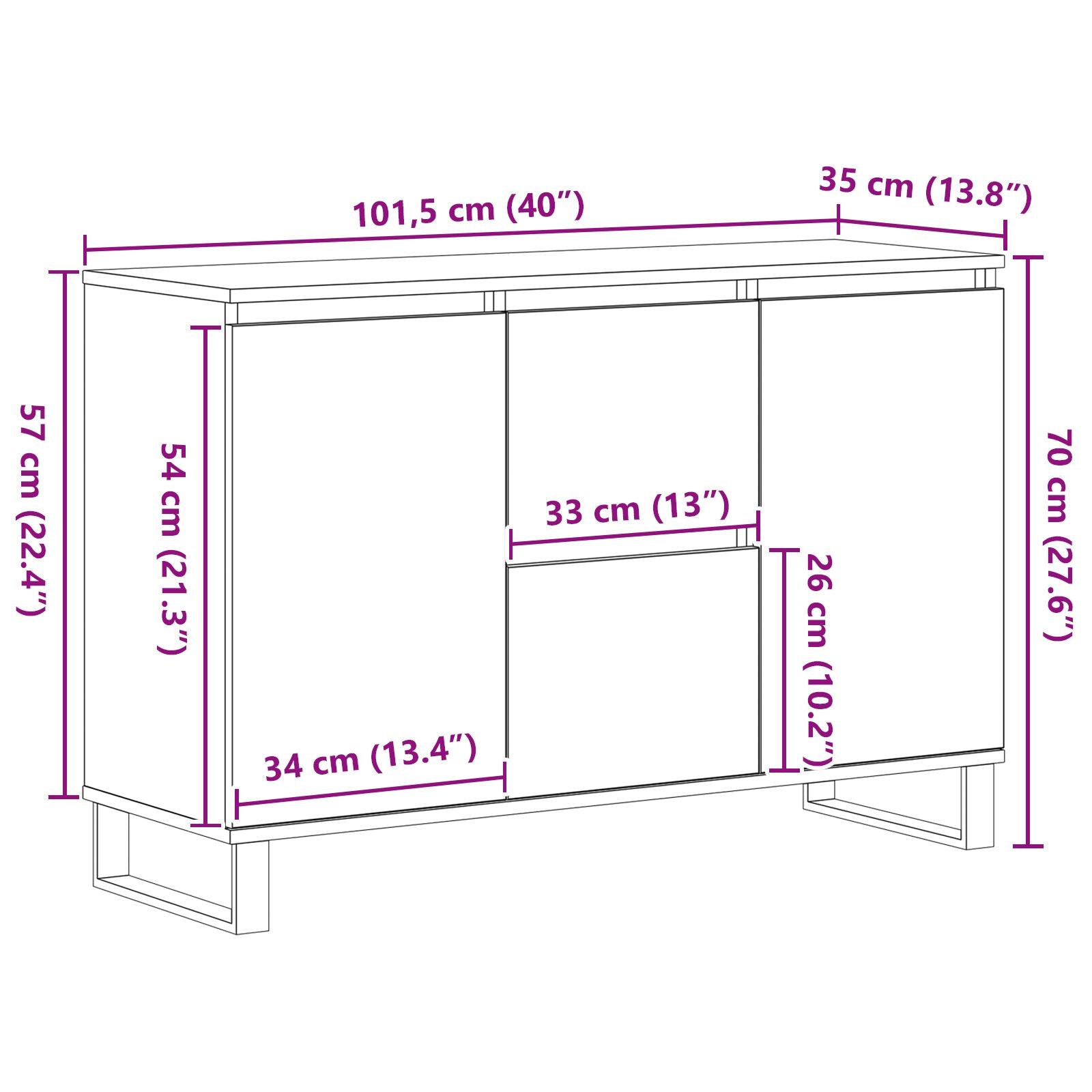 Dressoir Zwart Eiken 104X35X70 Cm Gelaagd Hout