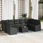 Sofa set with cushion 10 pcs Black poly rattan