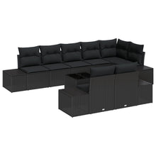 Tuin Sofa Set Set Van 9 Rattan Met Polyester Kussens Zwart met tafel