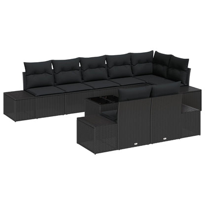 Tuin Sofa Set Set Van 9 Rattan Met Polyester Kussens Zwart met tafel