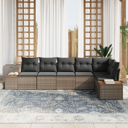 6-Delige Tuin Sofa Set Met Kussens Poly Rattan Acacia Grijs zonder tafel
