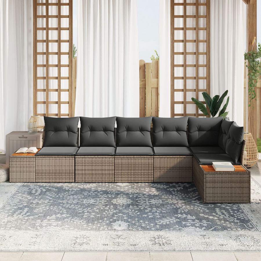 6-Delige Tuin Sofa Set Met Kussens Poly Rattan Acacia Grijs zonder tafel