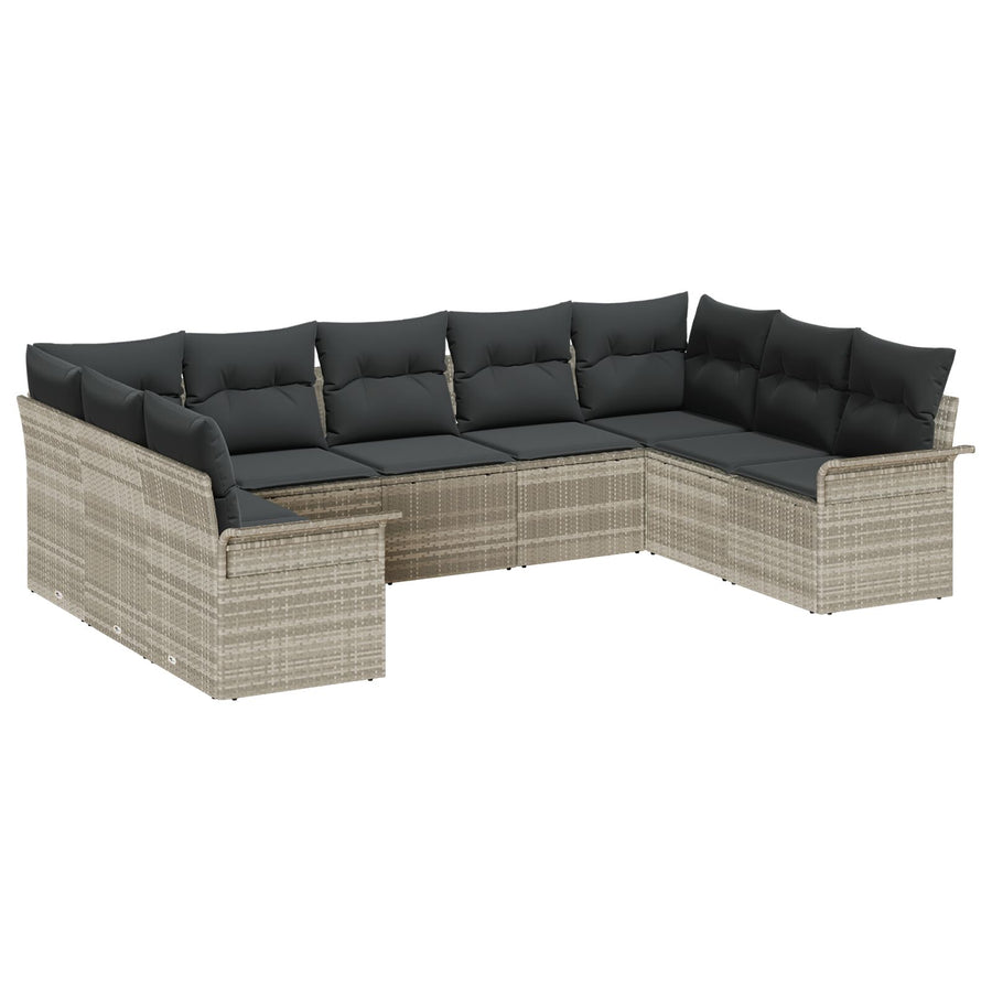 9-Delige Tuinset Met Kussens Poly Rattan Lichtgrijs zonder tafel