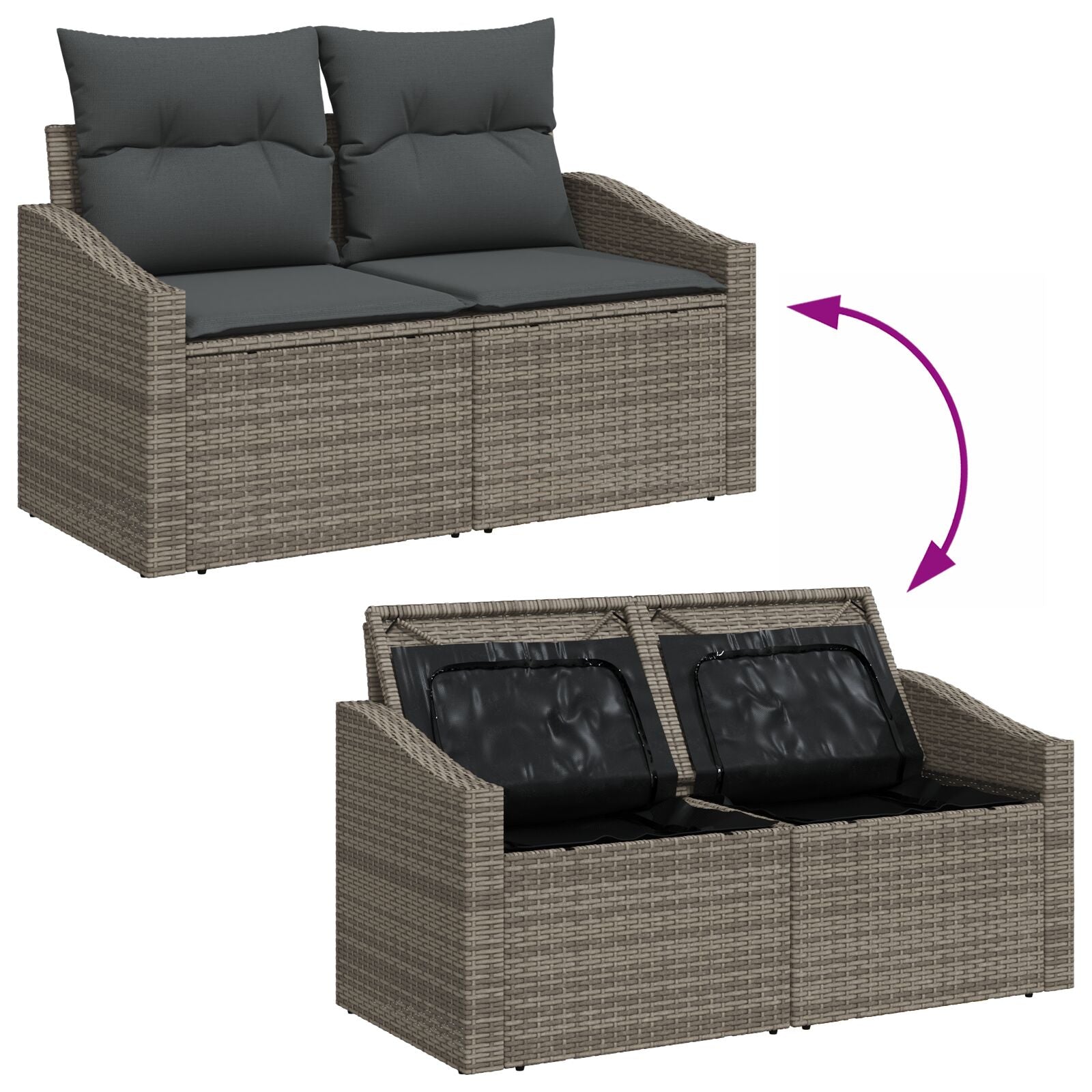 3-Delige Tuin Eettafel Set Met Kussens Grijs Poly Rattan Gegalvaniseerd Staal