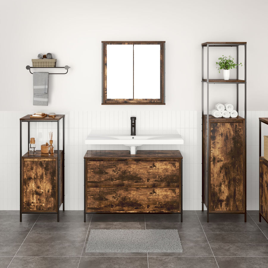 3 Delige Badkamermeubelset Smoked Oak Engineered Wood Gerookte eiken