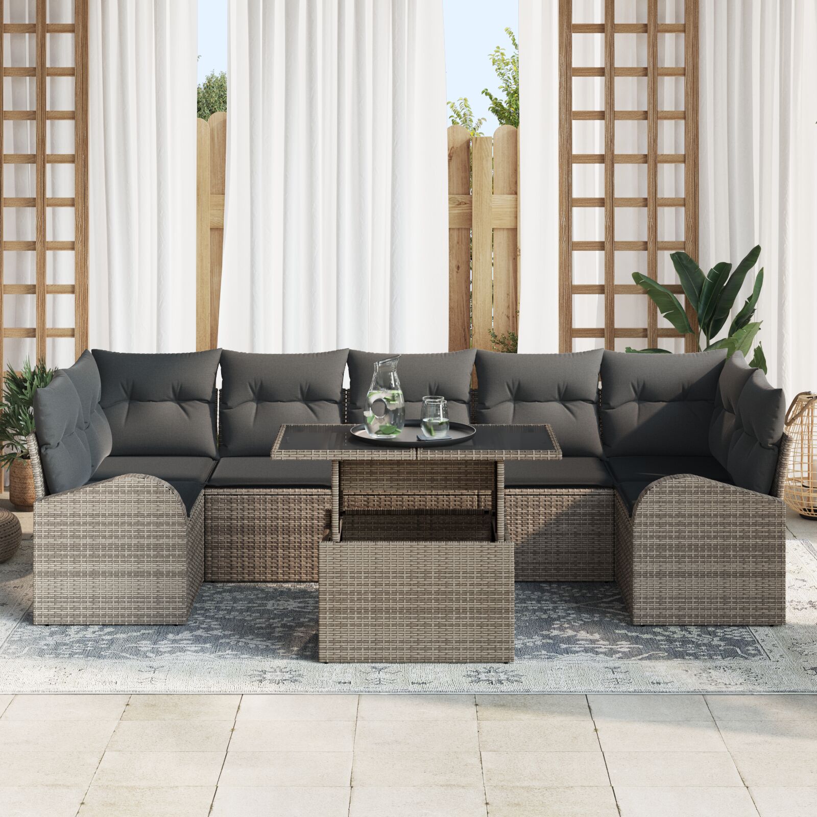8-Delige Tuinsofa Set Met Kussens Grijs Poly Rattan