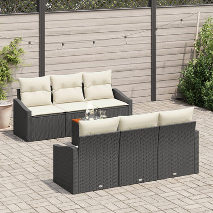7-Persoons Tuin Sofa Set Met Kussens Zwart Poly Rattan Acacia