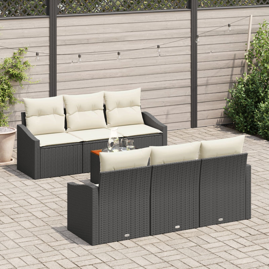 7-Persoons Tuin Sofa Set Met Kussens Zwart Poly Rattan Acacia