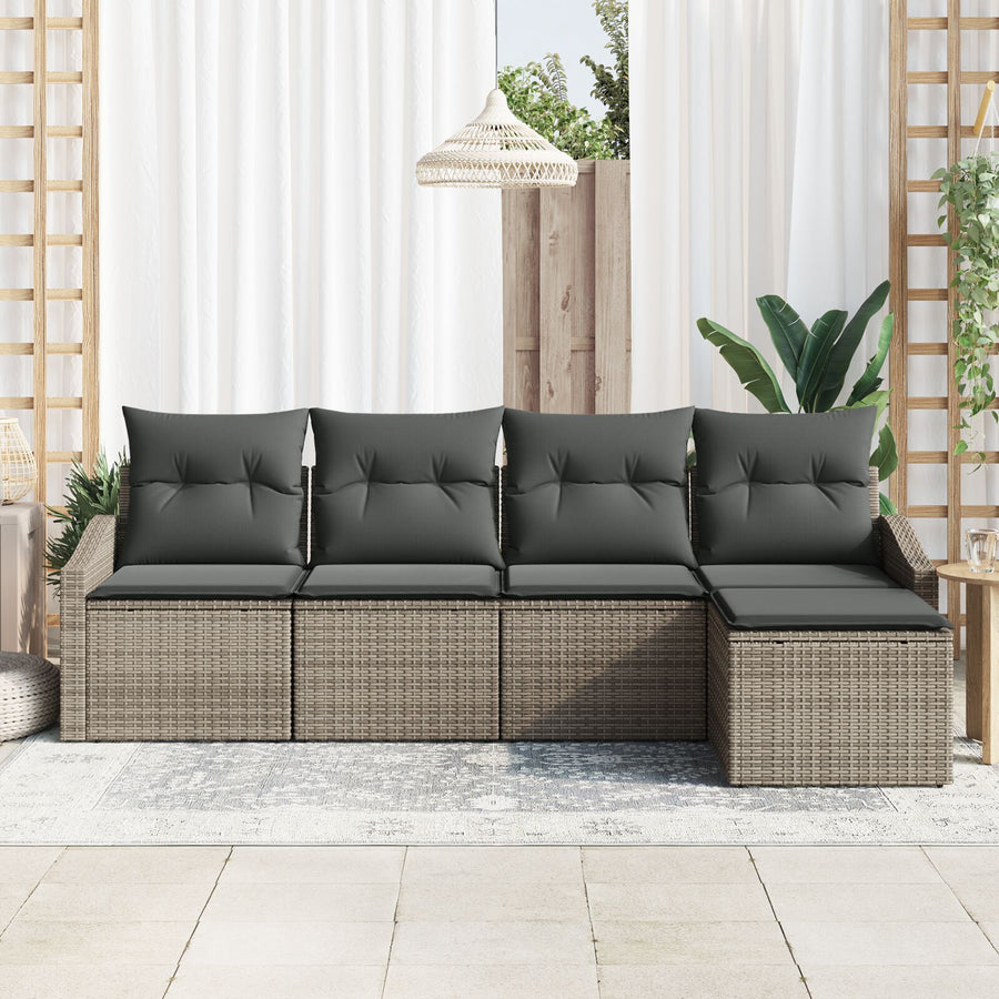 5 Delige Tuin Eetset Met Kussens Grijs Poly Rattan Gegalvaniseerd Staal