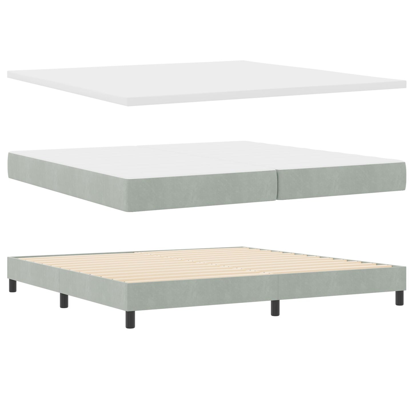 Boxspring Bed Met Matras Licht Grijs 200X200 Cm Fluweel Blauw