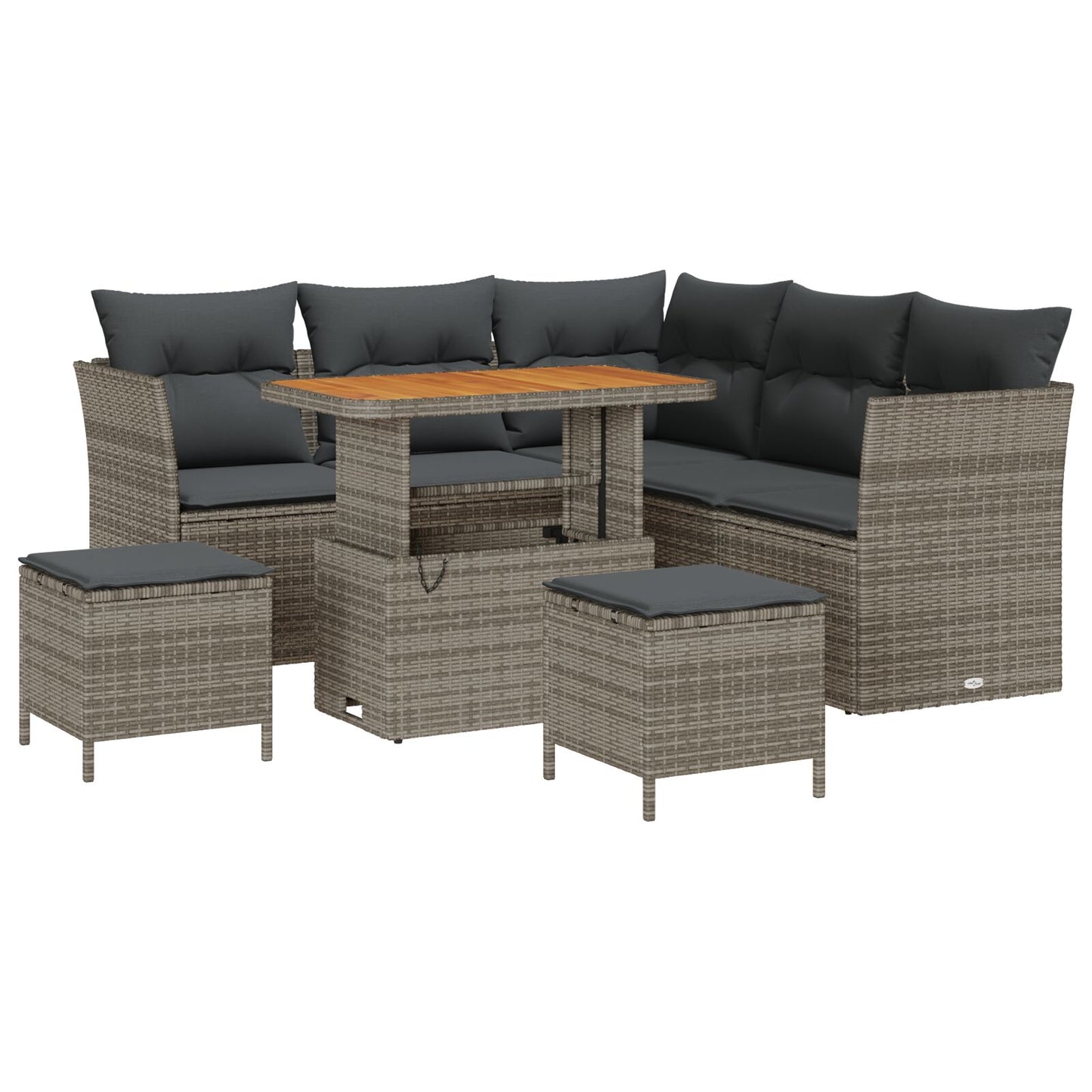 8-Piece Tuin Sofa Set Met Kussens Grijs Poly Rattan Acacia, 3-Piece Tuin Eet Set Met Kussens Grijs Poly Rattan Acacia Wit