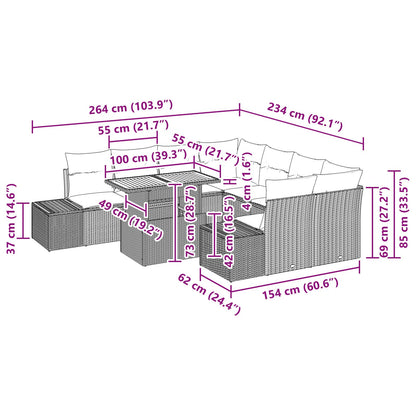 Tuin Sofa Set Set Van 9 Zwart Rattan Tuinbank Rechthoekig
