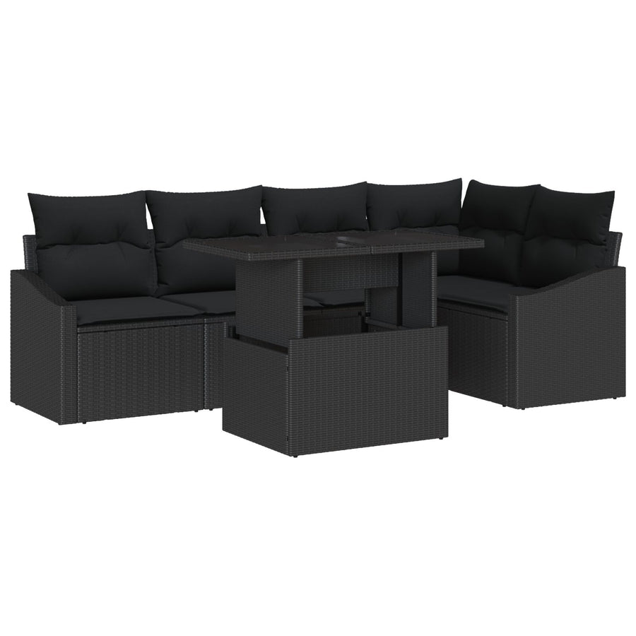 Tuinbank Set Set Van 6 Zwart Riet, Polyester Tuin Hoekbank