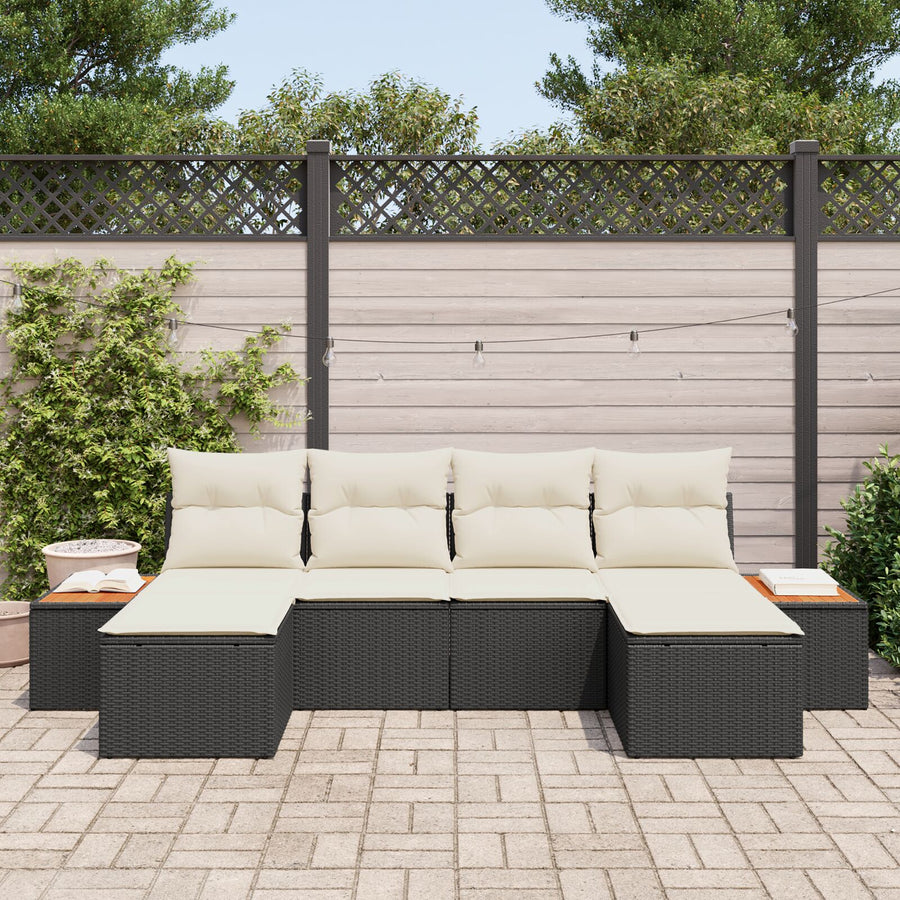 6-Delige Tuin Sofa Set Met Kussens Zwart Poly Rattan Acacia