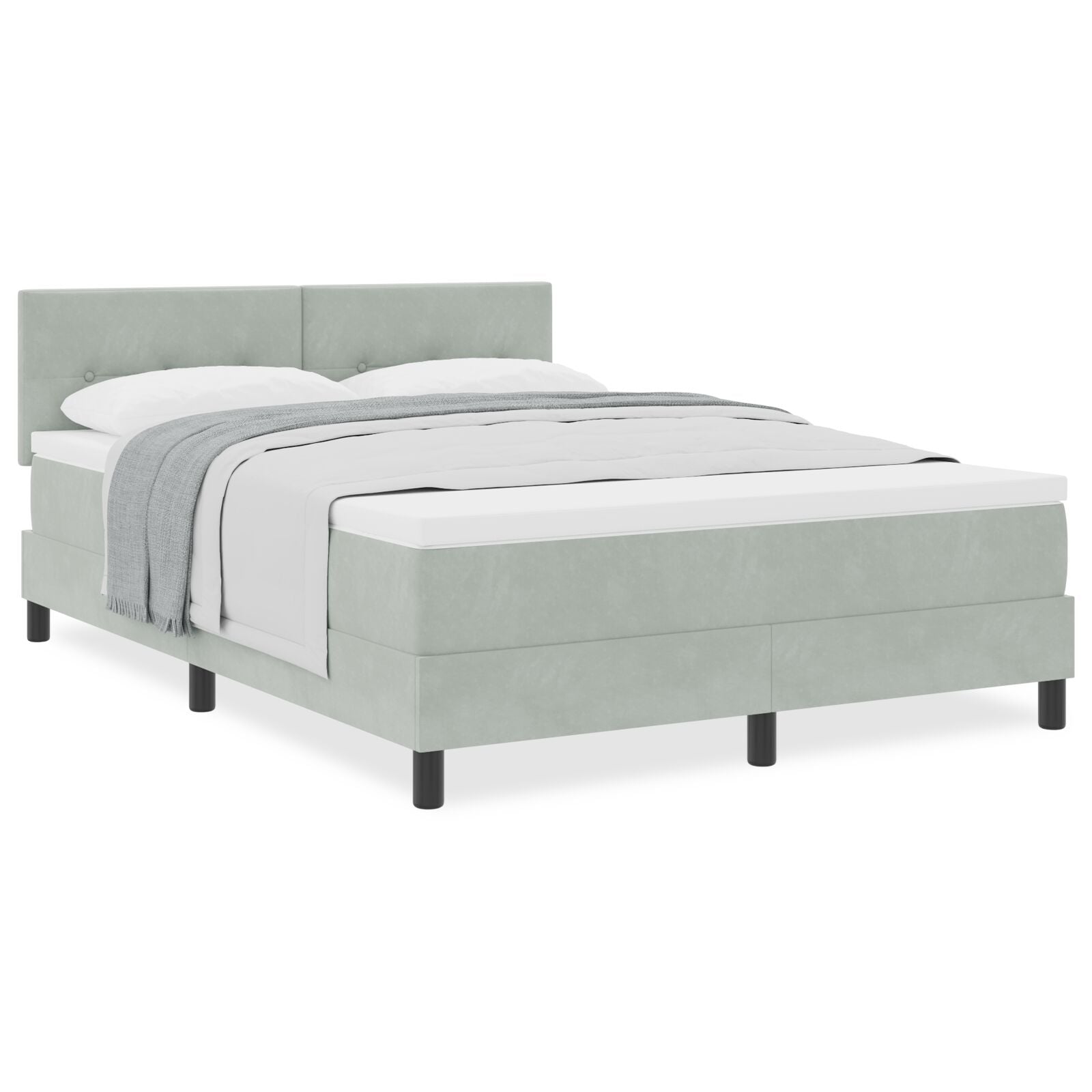 Boxspringbed Met Matras Lichtgrijs 140X200 Cm Fluweel Blauw