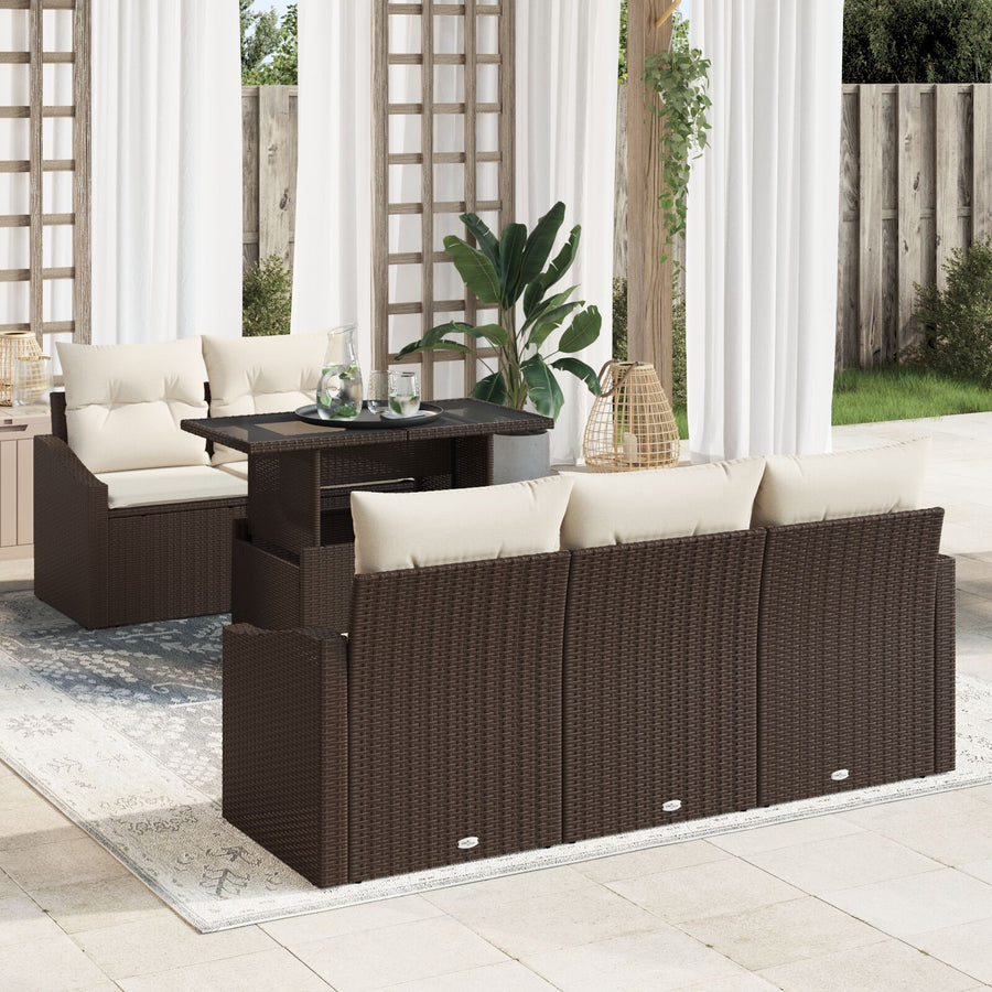6-Delige Tuin Sofa Set Met Kussens Bruin Poly Rattan