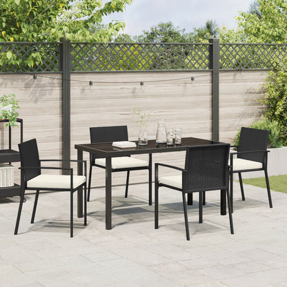 5-Delige Tuin Eetset Zwart Poly Rattan