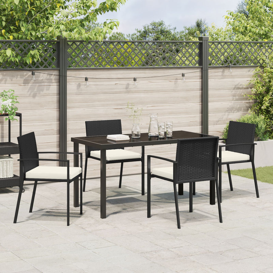 5-Delige Tuin Eetset Zwart Poly Rattan