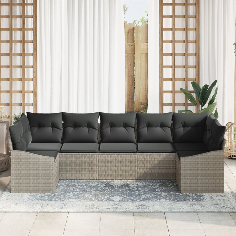 Tuinbankenset Set Van 7 Zwart Rattan, Stof, Schuim Tuindivaan