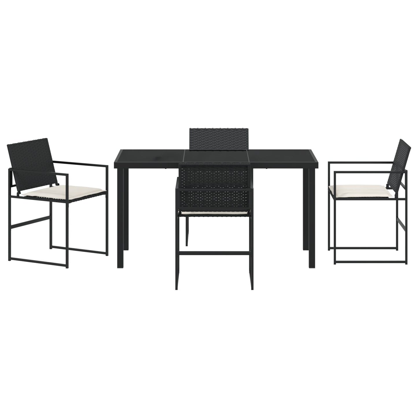 5-Delig Tuin Eetset Met Kussens Zwart Poly Rattan