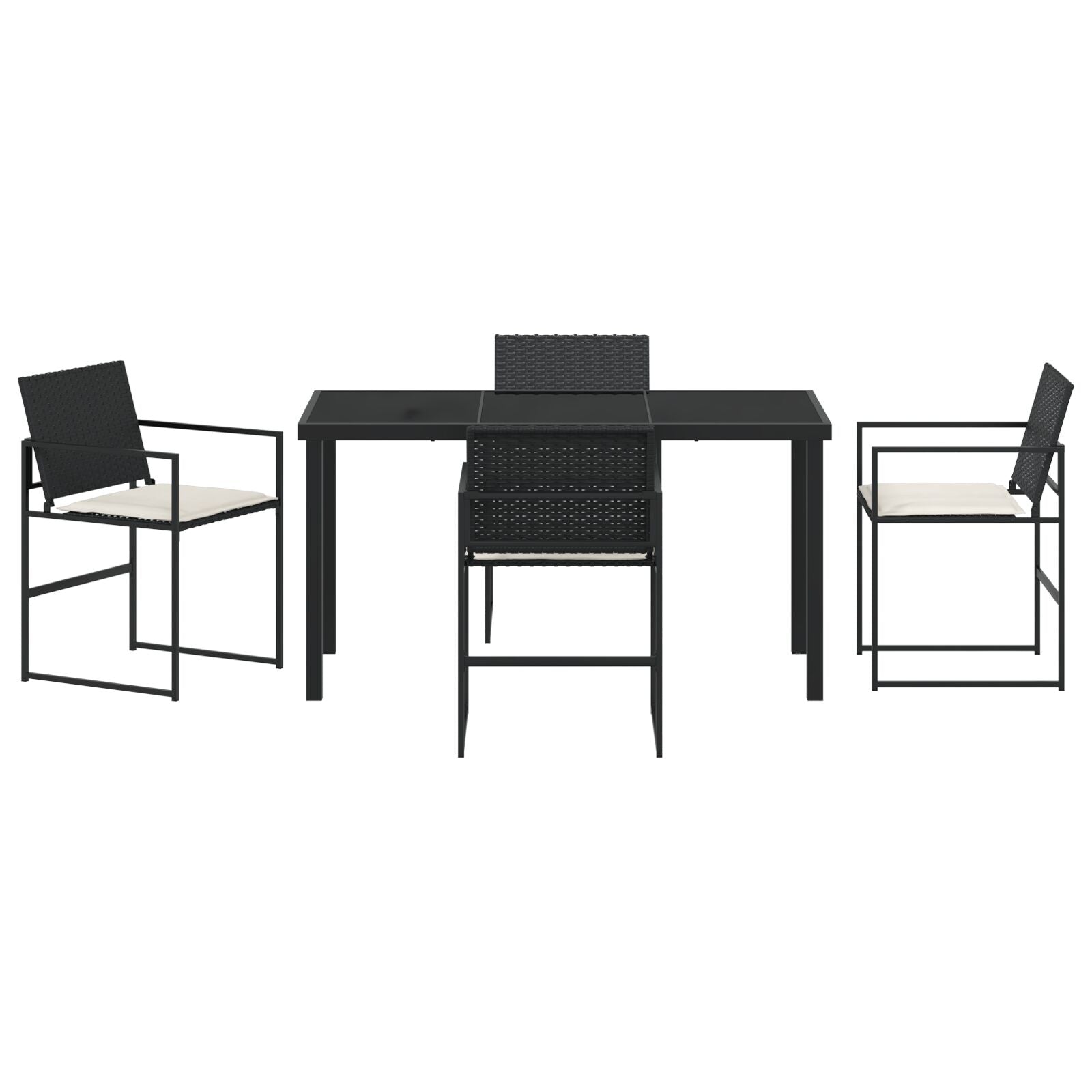 5-Delig Tuin Eetset Met Kussens Zwart Poly Rattan