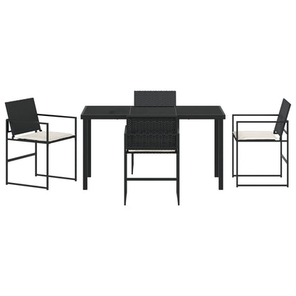 5-Delig Tuin Eetset Met Kussens Zwart Poly Rattan