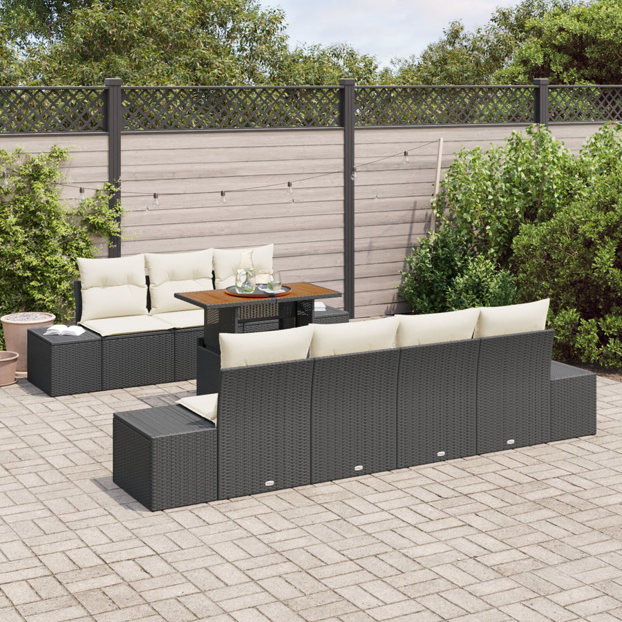8-Delige Tuinbankset Met Kussens Zwart Poly Rattan