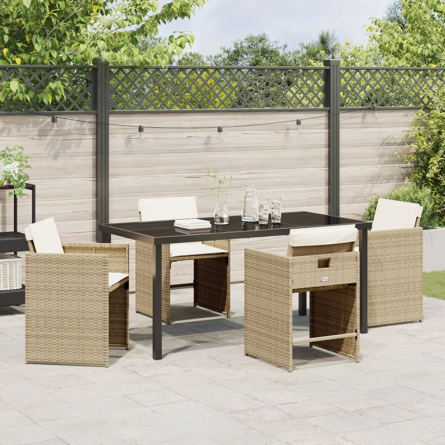 5-Delige Tuin Eetset Met Kussens - Beige Poly Rattan