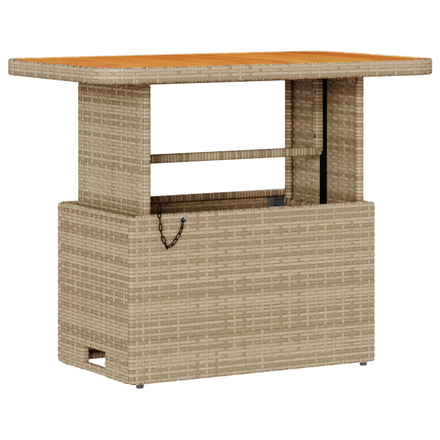 3-Delige Tuin Eettafel Set Met Kussens Poly Riet Acacia 90 cm Beige en crème 2 krukken