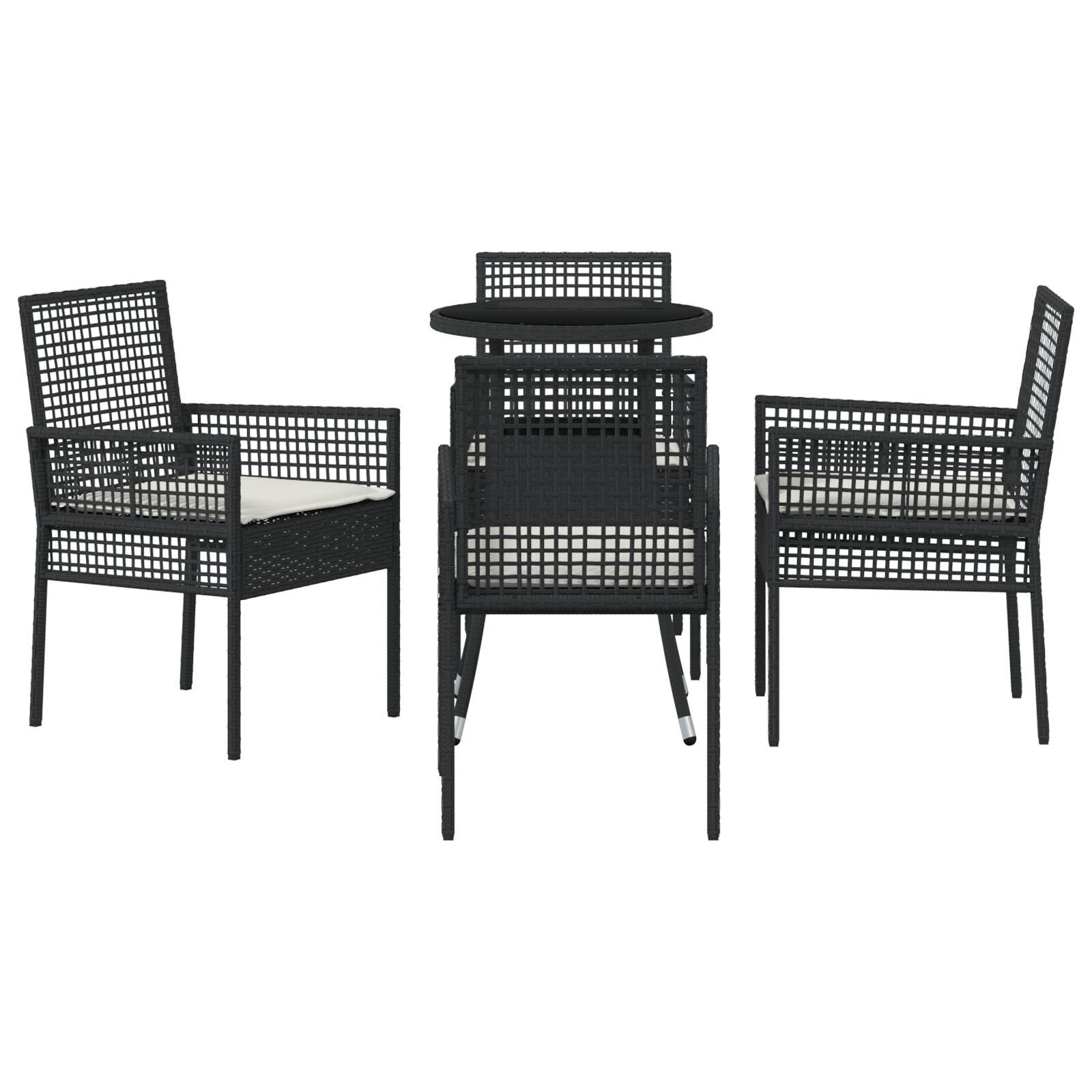 5-Delige Tuin Eetset Zwart Poly Rattan