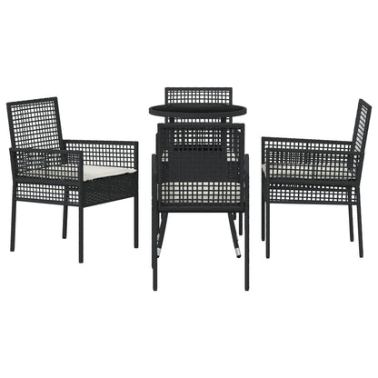 5-Delige Tuin Eetset Zwart Poly Rattan