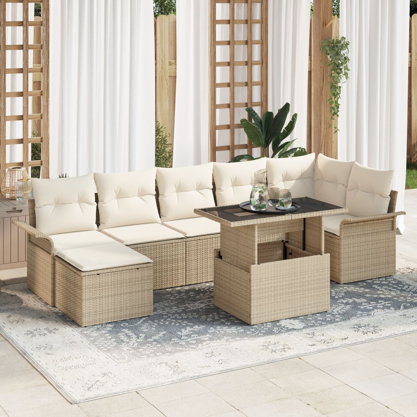 8-Delige Tuin Sofa Set Met Kussens Beige Poly Rattan