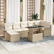 Tuinset poly rotan 8-delig beige 7 personen