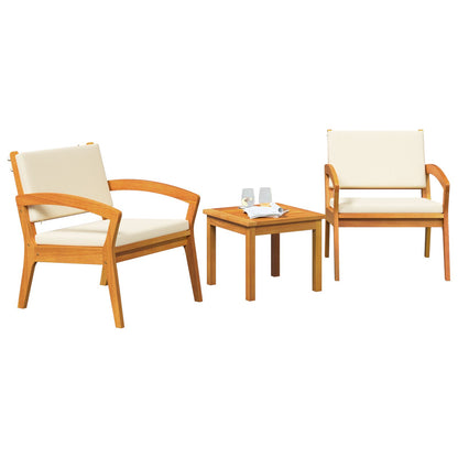 3-Delige Bistro Set Met Kussens - Gemaakt Van Massief Acaciahout Crème wit 2x stoel + tafel