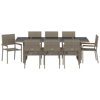 9-Delige Tuin Eethoekset Grijs Poly Rattan Wit