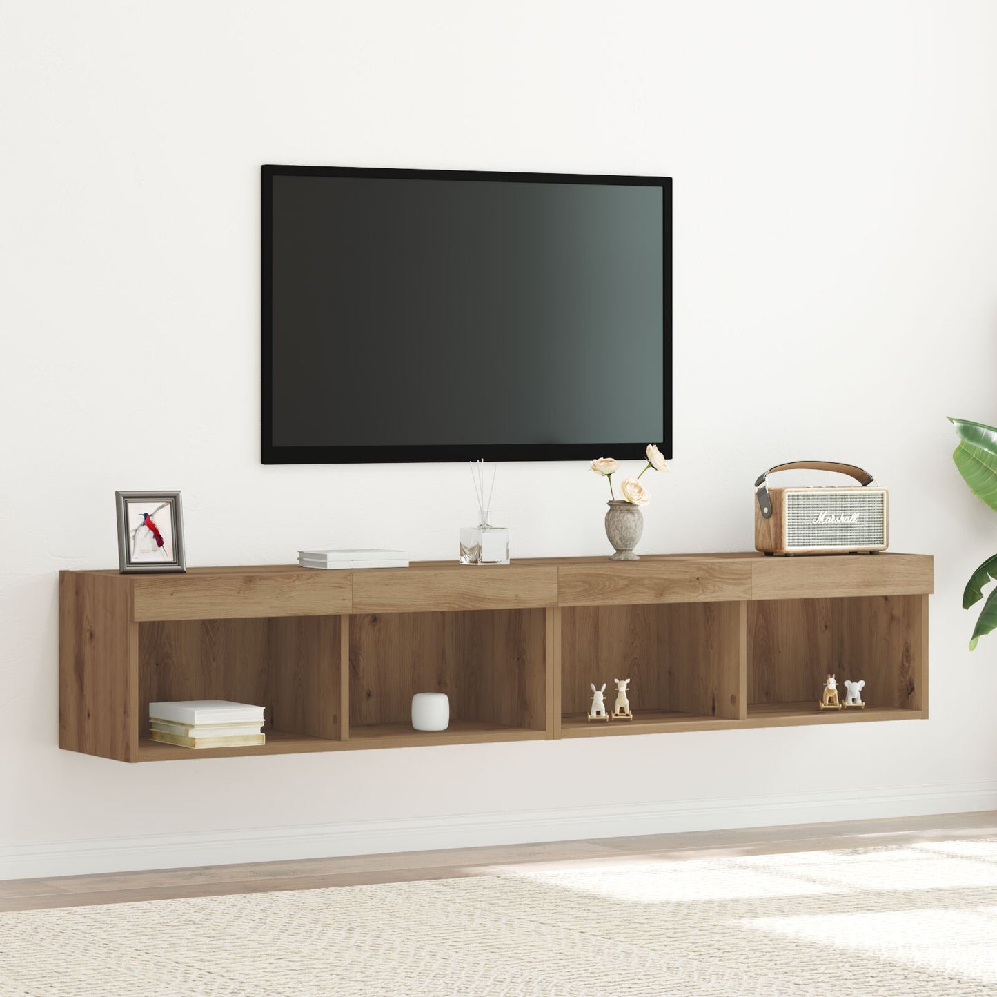 Tv Wandkasten Met Led Verlichting 2 Stuks Artisan Eiken
