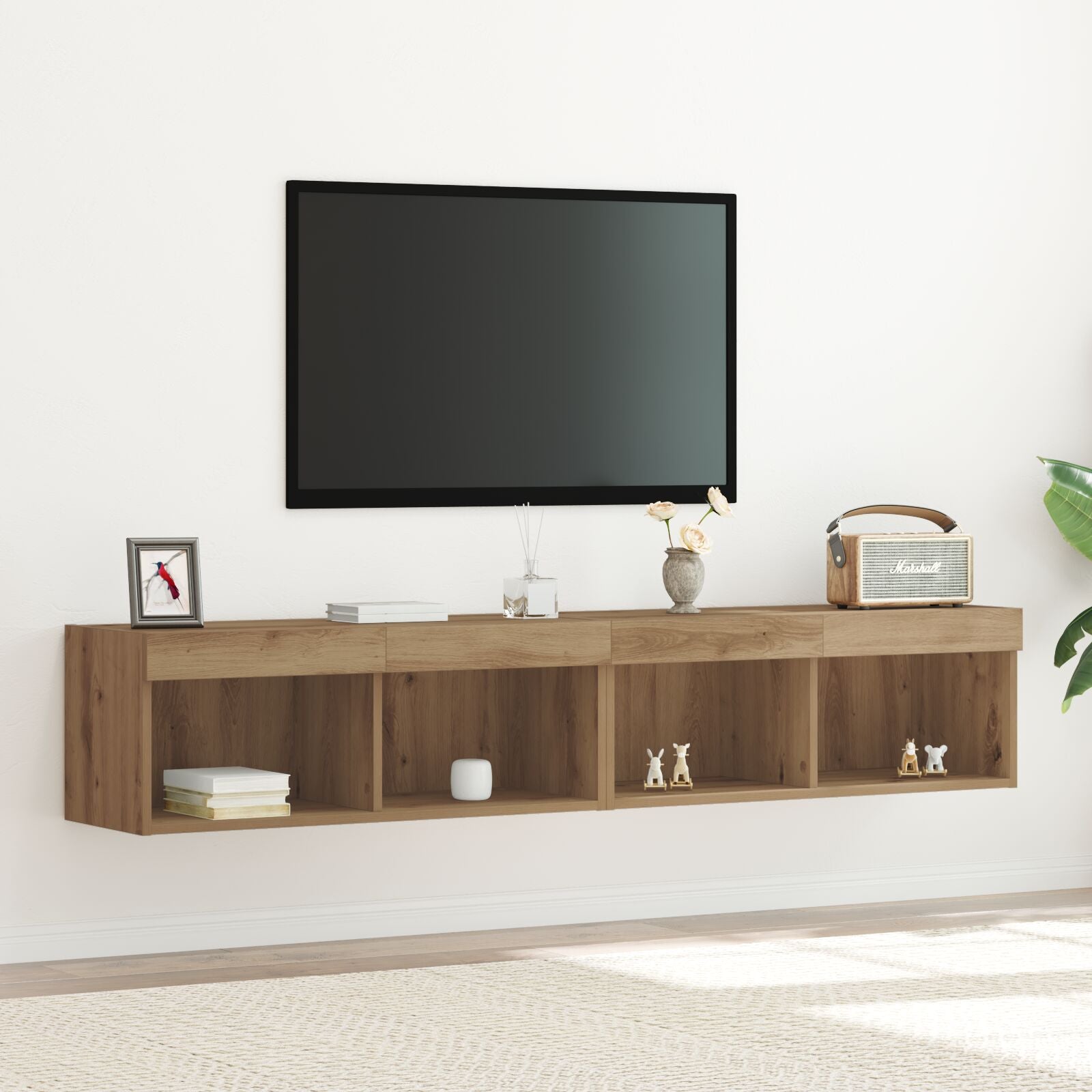 Tv Wandkasten Met Led Verlichting 2 Stuks Artisan Eiken