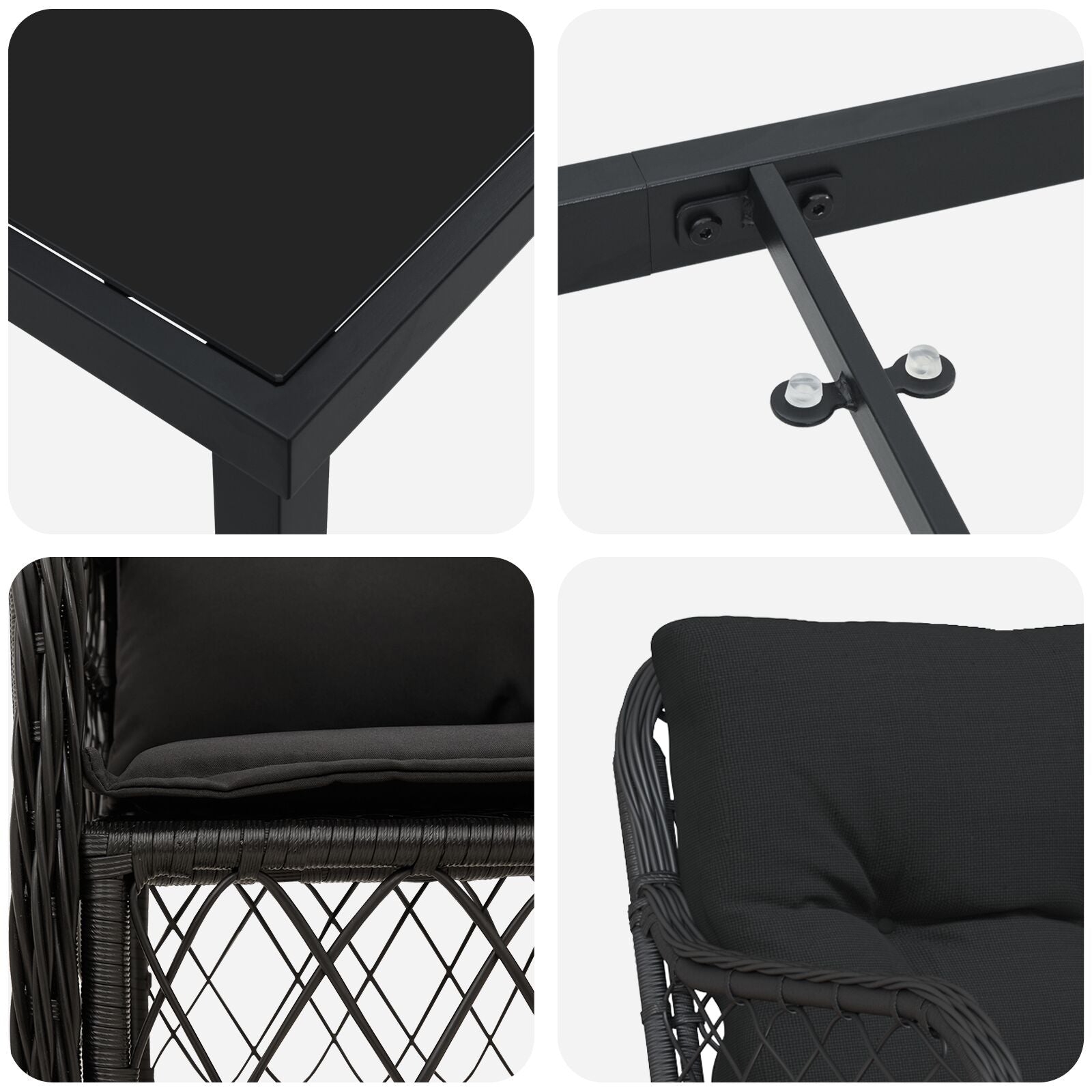 3 Delige Tuinset Met Kussens Zwart Poly Rattan