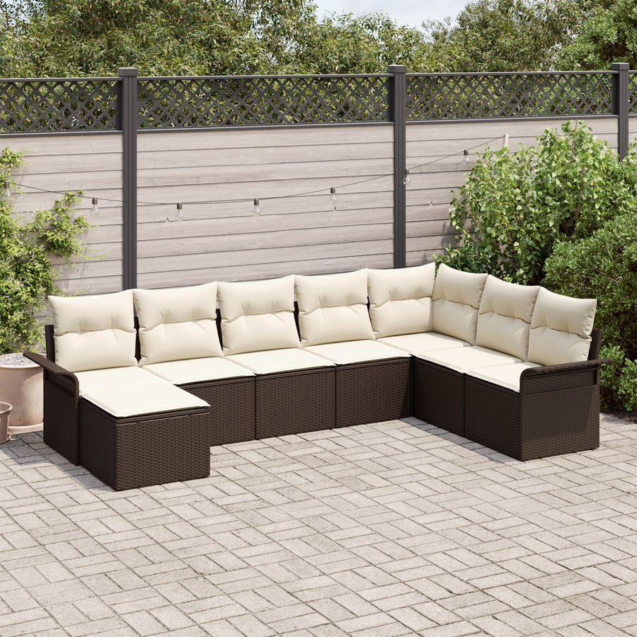 8-Delige Tuin Sofa Set Met Kussens Bruine Poly Rattan