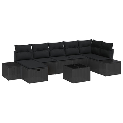 8 Delige Tuin Sofa Set Met Kussens Zwart Poly Rattan