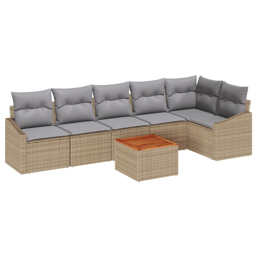 7-Delige Tuin Sofa Set Met Kussens Beige Poly Rattan Acacia