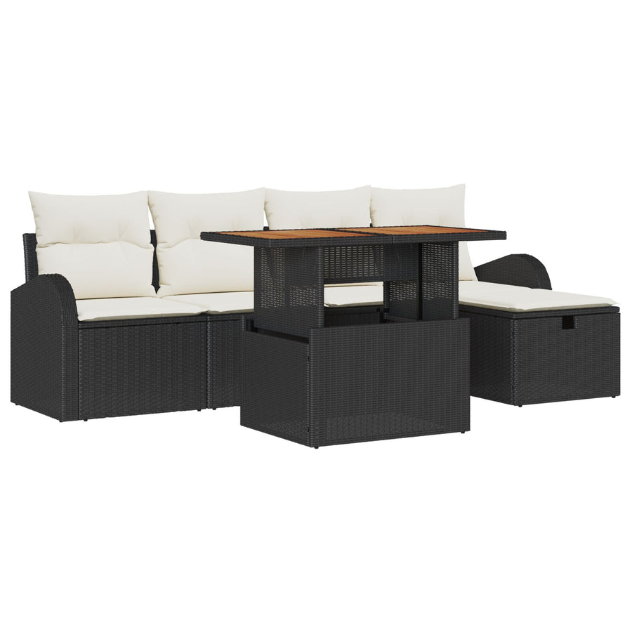 6-Delige Tuin Sofa Set Met Kussens Zwart Poly Rattan