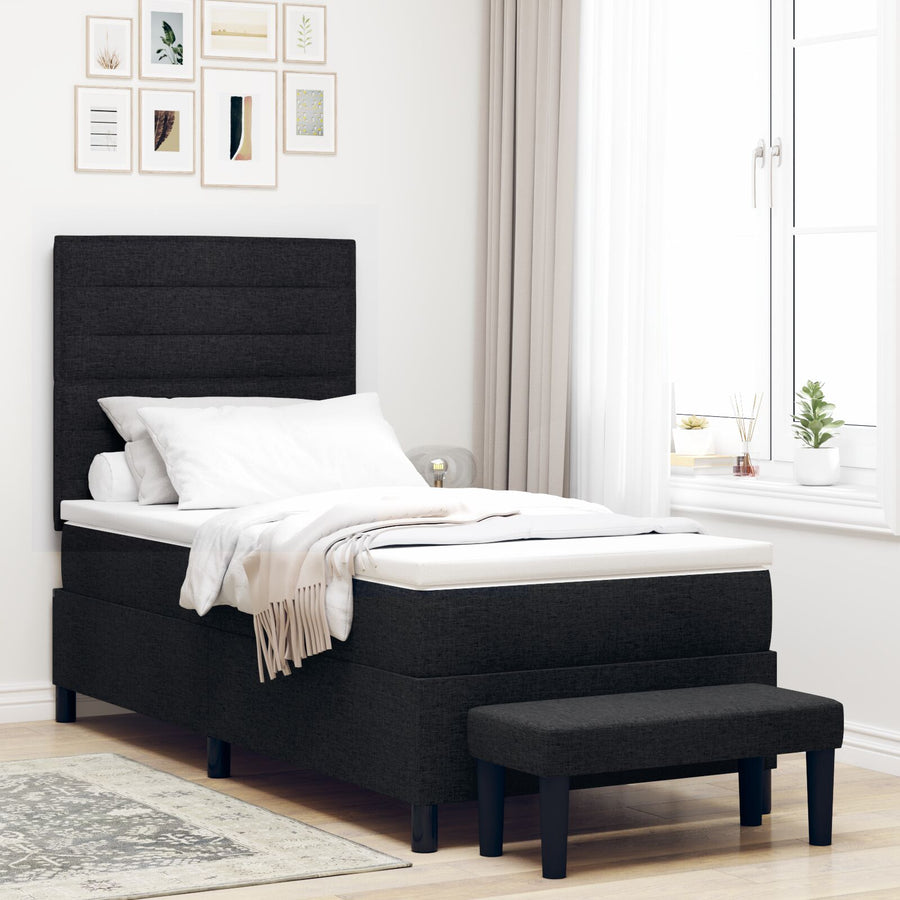 Boxspringbed Met Matras & Bank Stof Zwart 90 x 190 cm Lijnen ontwerp