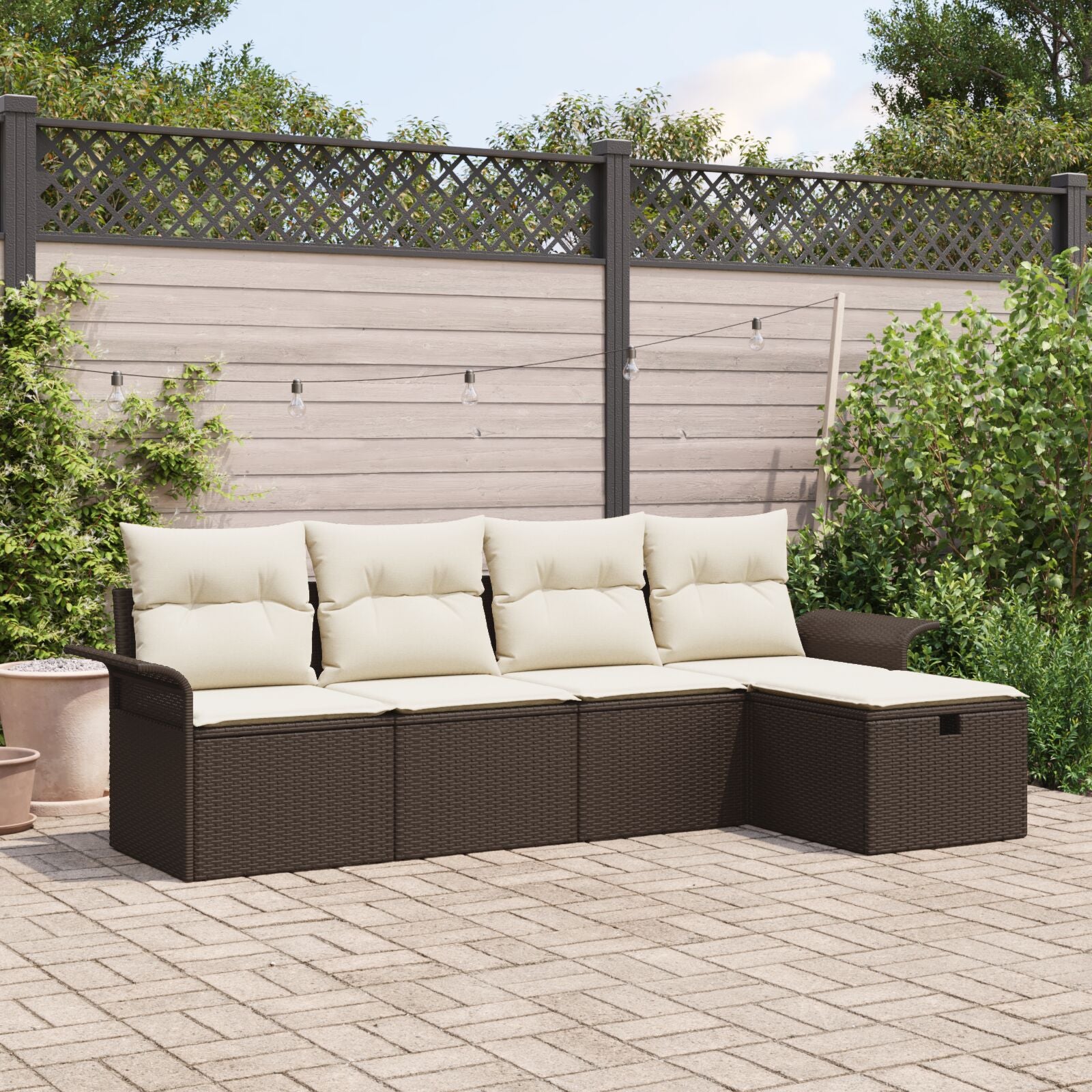 5-Delige Tuin Sofa Set Met Kussen Bruin Poly Rattan
