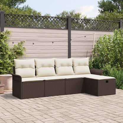 5-Delige Tuin Sofa Set Met Kussen Bruin Poly Rattan