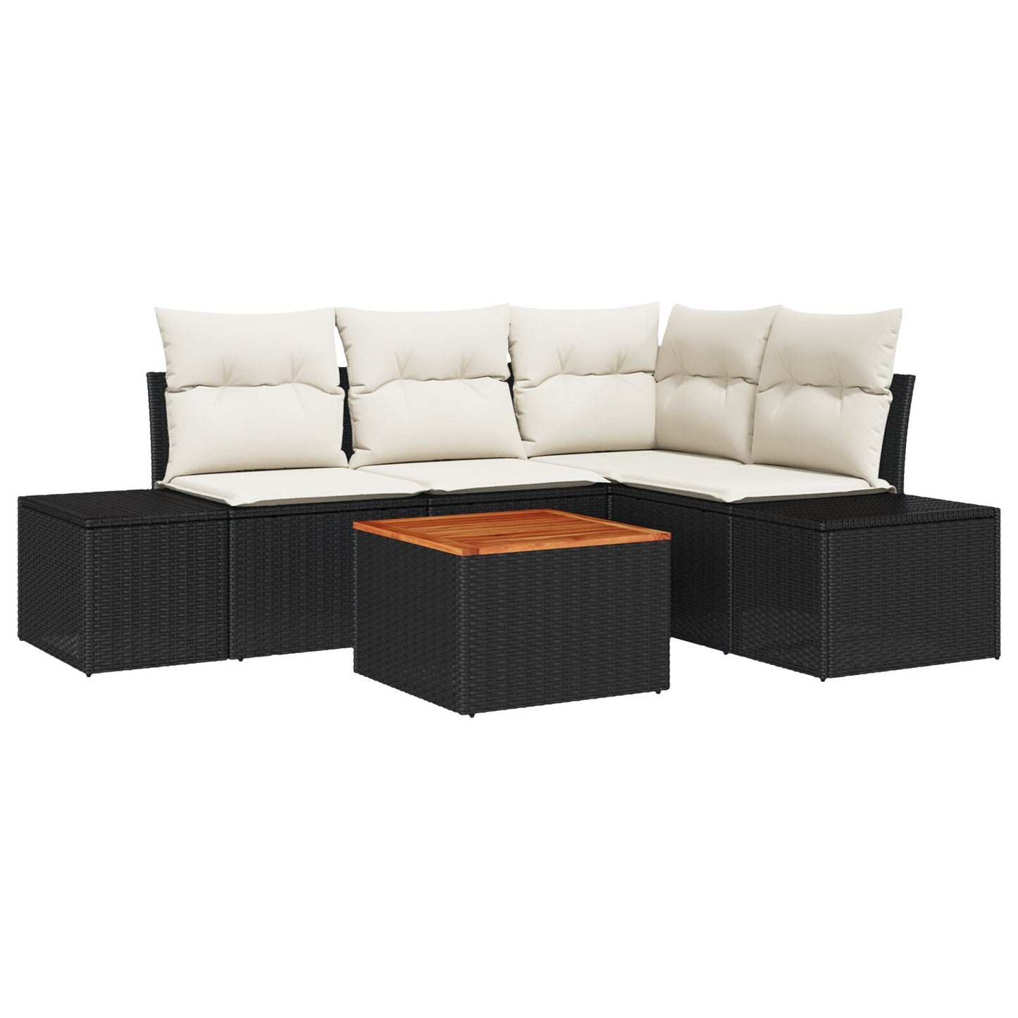 Tuin Sofa Set 5 Delig Zwart En Crème Rattan Met Polyester Kussens