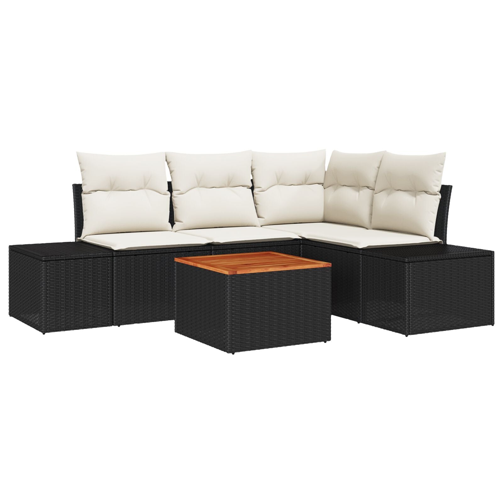 Tuin Sofa Set 5 Delig Zwart En Crème Rattan Met Polyester Kussens