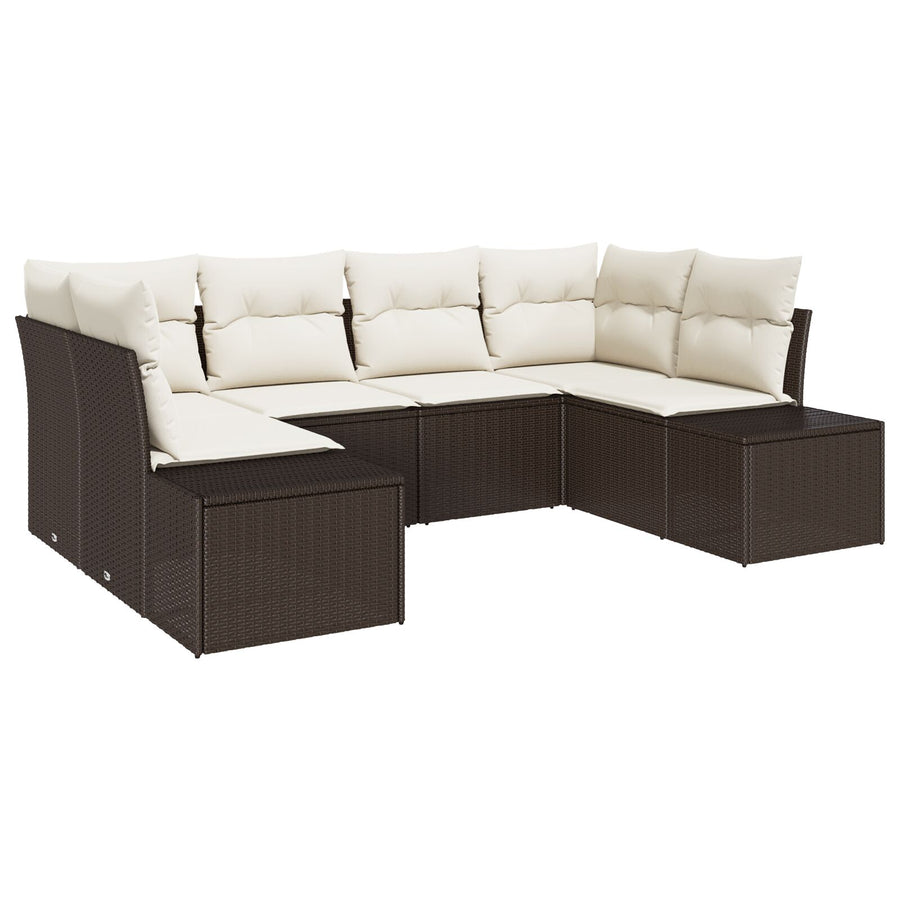 Tuin Sofa Set Set Van 6 Bruin En Crème Rattan, Polyester, Schuim